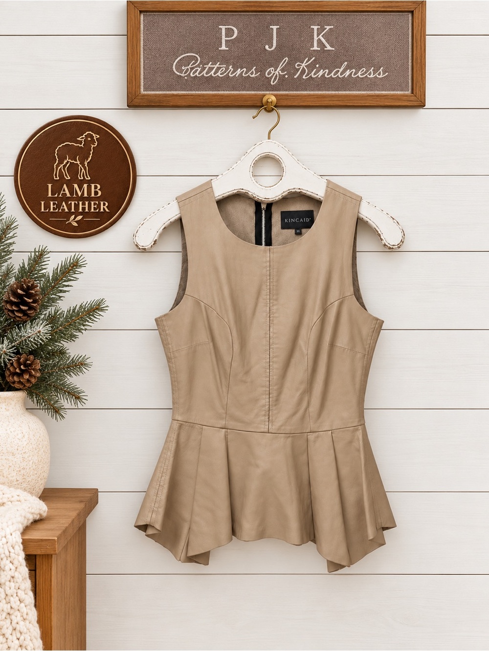 PJK Patterson.J Kincaid Lamb Leather Peplum Top – Beige – Size XS